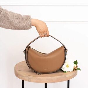 Aallyn Elara Tobacco Brown Tan Gold Accent Leather Hand Carry Bag Purse